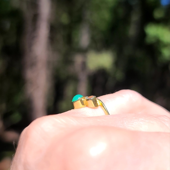 Chrysoprase & Topaz 24k Gold & Sterling ring sz6.5 looks a little like Mickey! - Picture 5 of 11